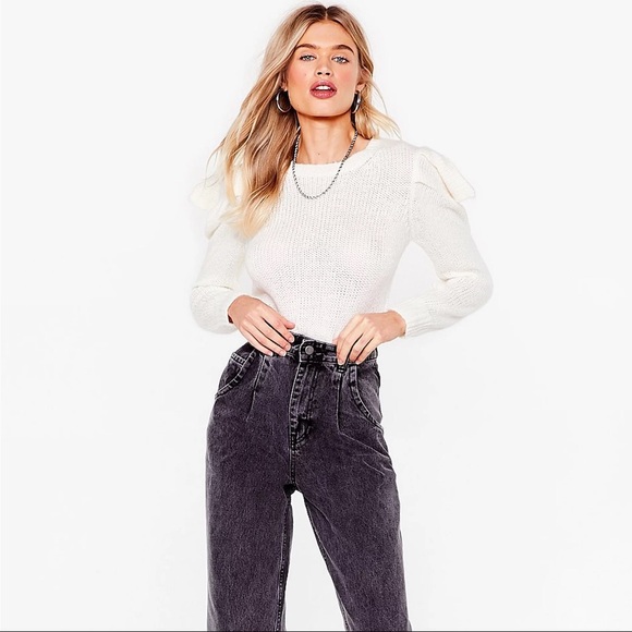 🐑 BRAVE SOUL IVORY PUFF SLEEVE KNIT SWEATER! - Picture 3 of 15